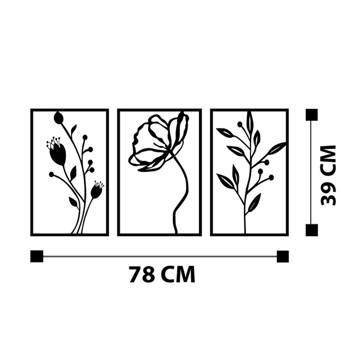 Wallity Flowers Escultura de pared de metal negra